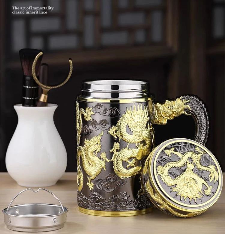 Tea pot insulated cup inner wall pure silver 99.9% 600ml insulated cup stainless steel handle office cup travel coffee cup