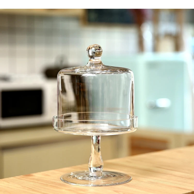 Tall Glass Cake Plate with Lid Transparent Fruit Party Dessert Display Stand Tasting Home Decoration Ornaments