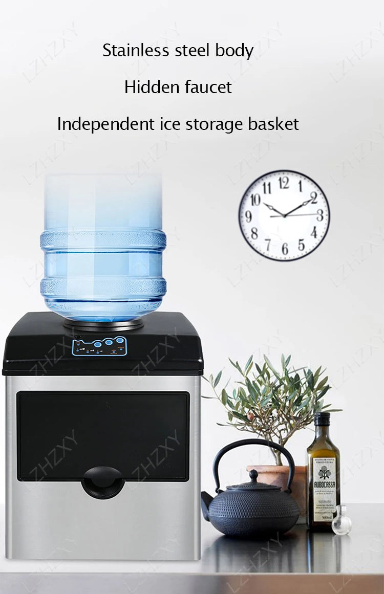 25KG Ice Maker Electric Commercial Ice Cube Maker Small Household Multifunctional Bottled Water Automatic English Panel