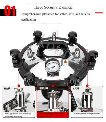 24L Automatic Sterilization Autoclave Pot High Pressure Sterilization Pot LCD Steam Sterilizer Surgical Medical Tools