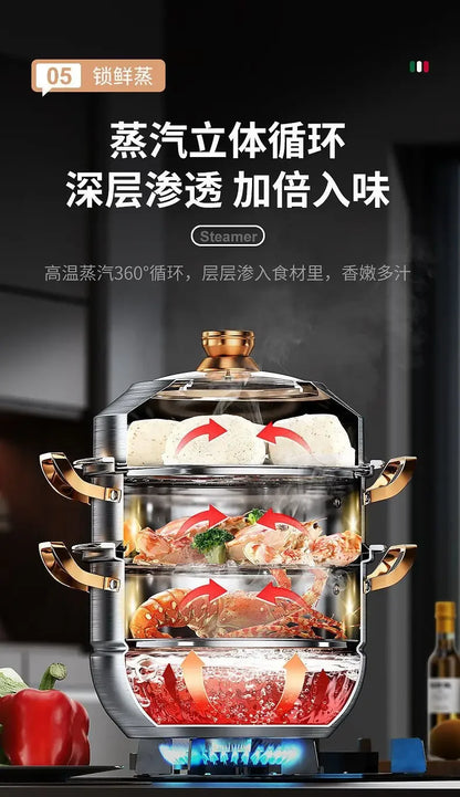 316 stainless steel steamer household food grade thickened soup pot steamed steamed buns four-layer induction cooker universal