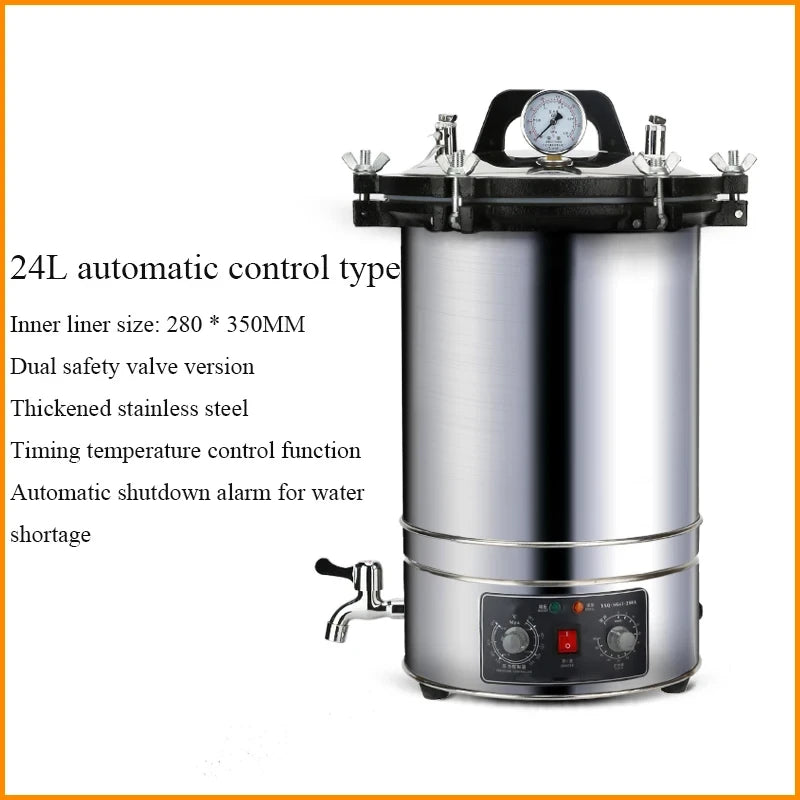 24L Automatic Sterilization Autoclave Pot High Pressure Sterilization Pot LCD Steam Sterilizer Surgical Medical Tools