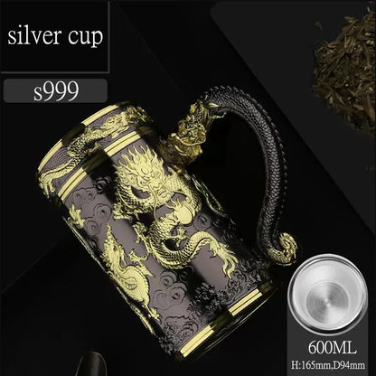 Teapot Thermos Inner Wall Sterling Silver S999 350-600ml Thermos Mug Stainless Steel Tumbler Thermos Travel Coffee Mug