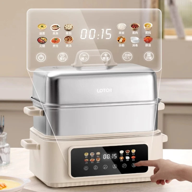 Stainless steel electric steamer household multi-functional three-layer large-capacity steamer new cooking integrated pot