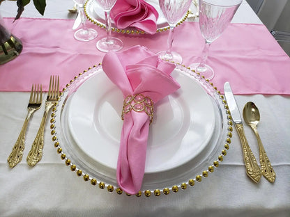 16pcs/30pcs/50pcs/100pcs/200pcs Clear Plastic Charger Plates with Gold Beads Rim Acrylic Decorative Service Plate