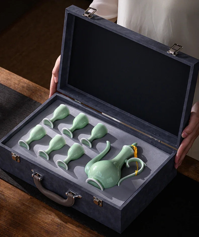 Chinese style wine divider ceramic retro wine jug 20ml goblet antique invitation wine jug set gift box set