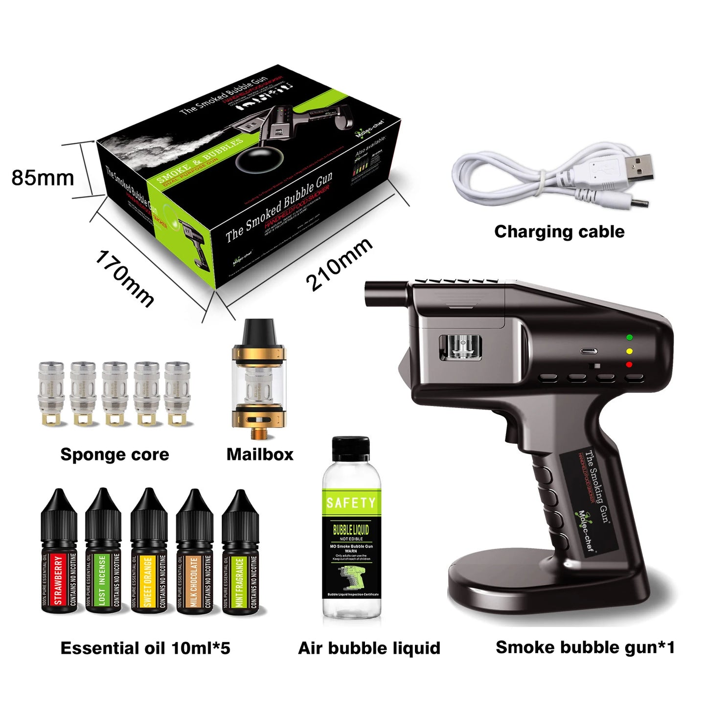 Cocktail Smoke Gun, Vapour Blaster Cocktail Bubble Smoke Gun with 5-Flavour Aroma Liquid and Edible Bubble for Food and Drink