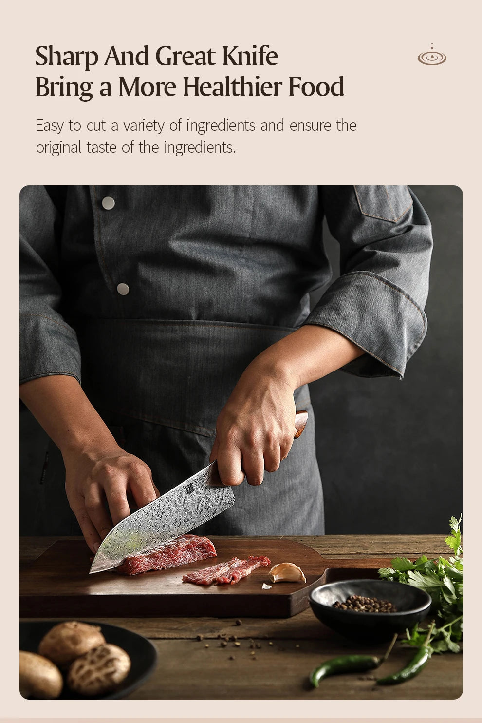 XINZUO 7.8'' Japanese Chef's Knife High-carbon Dual-core Damascus Steel Cooking Knife for Meat Vegetable Fish Fillet Salmon