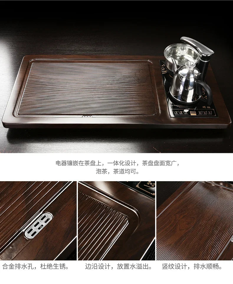 Solid Wood Tea Tray with Purple Sand Kung Fu Tea Set & Induction Cooker – Premium Chinese Gongfu Teaware