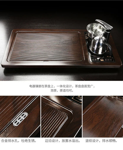 Solid Wood Tea Tray with Purple Sand Kung Fu Tea Set & Induction Cooker – Premium Chinese Gongfu Teaware
