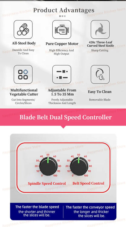 Commercial Vegetable Cutter Stainless Steel Multifunctional Fruit Slicer With Pure Copper Motor 200kg/h Restaurant Equipment