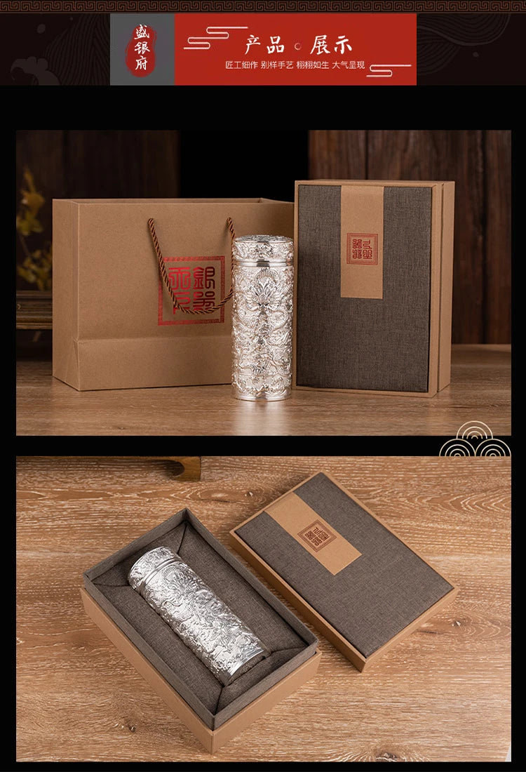 Teapot Thermos Inner Wall Sterling Silver S999 350-600ml Thermos Mug Stainless Steel Tumbler Thermos Travel Coffee Mug