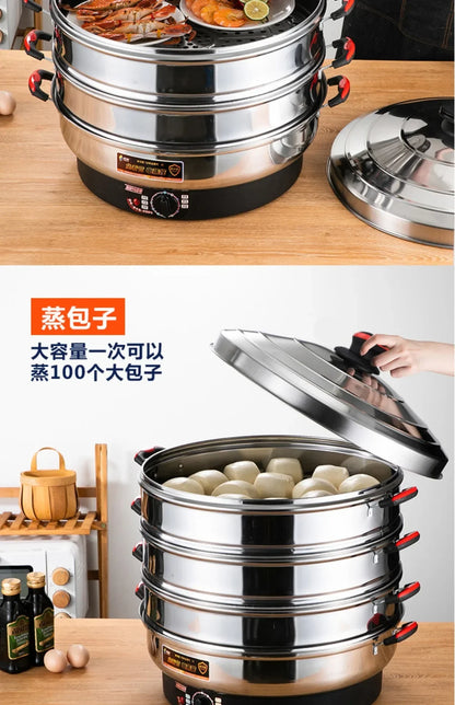 Commercial breakfast shop Multifunctional Stainless Steel Electric Steamer, new style Large Capacity, steamed buns