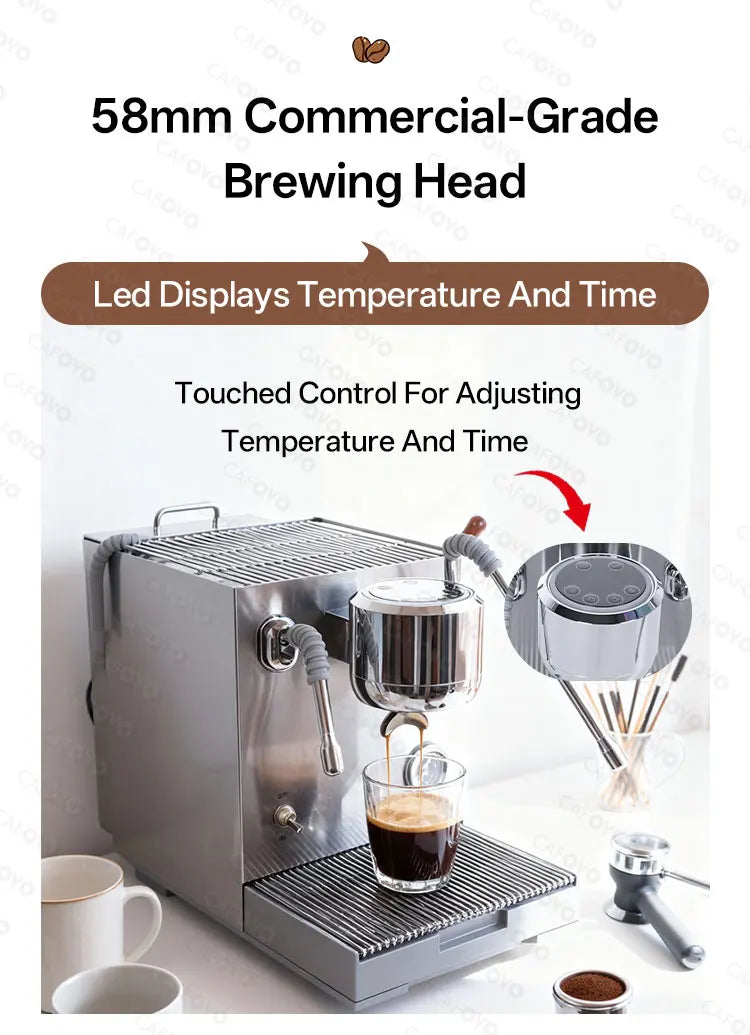 CAFOVO E120 9Bar Commercial Dual Boiler Espresso Machine ULKA Pump OPV System with OLED Display for Cafe Coffee Maker 220V