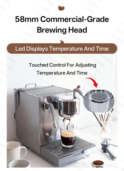 CAFOVO E120 9Bar Commercial Dual Boiler Espresso Machine ULKA Pump OPV System with OLED Display for Cafe Coffee Maker 220V