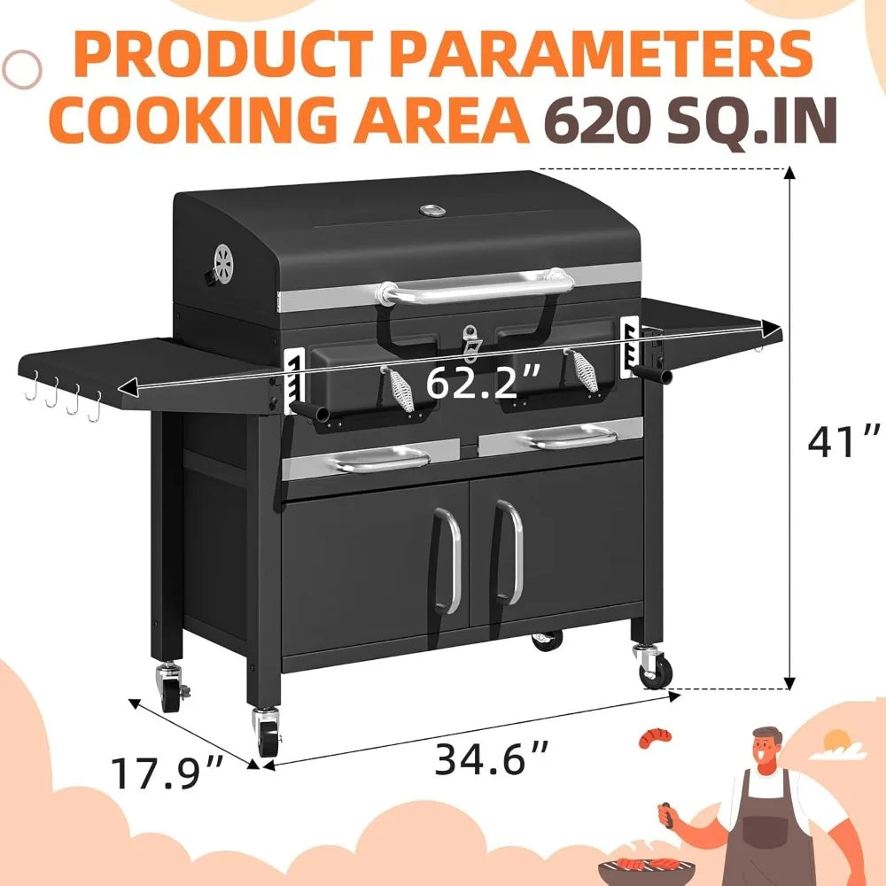 36-Inch Extra Large Charcoal Grill – 620 Sq.In BBQ Cooking Area with Thermometer & Independent Lifting Charcoal Trays