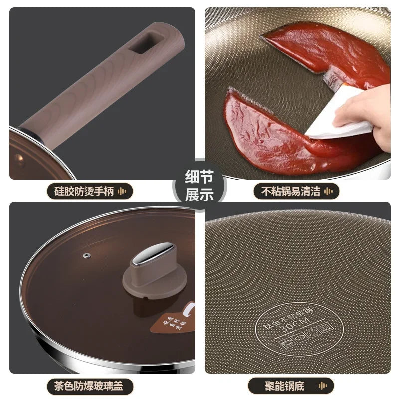 Titanium Pan 316 Stainless Steel Uncoated Non-stick Pan Household Cooking Pot Induction Cooker Special Steak Frying Pan