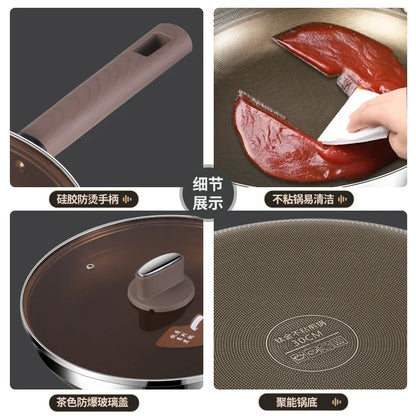 Titanium Pan 316 Stainless Steel Uncoated Non-stick Pan Household Cooking Pot Induction Cooker Special Steak Frying Pan